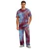 Men's Home Pajama Set, Short Sleeve Top and Long Pants with Button Fly and Drawstring Waist