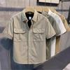 Men's Summer Casual Stylish Loose-Fit Double-Pocket Workwear Short-Sleeve Shirt with Collar
