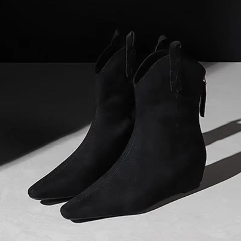 Black Wedges Ankle Boots For Woman Retro Point Head Back Zip High Heels Shoes 2024 Autumn Winter Elegant Street Female Boots