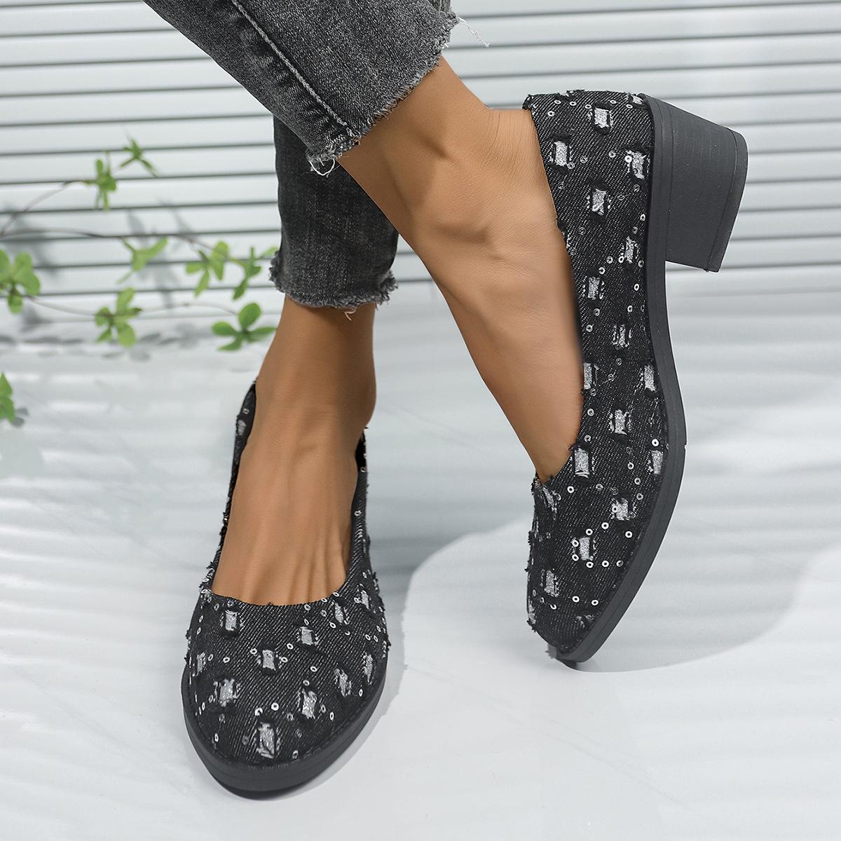 

New middle heel casual versatile light mouth thick heel pointed shoes fashion small single shoes fashion wedge heel shoes 43 чёрный