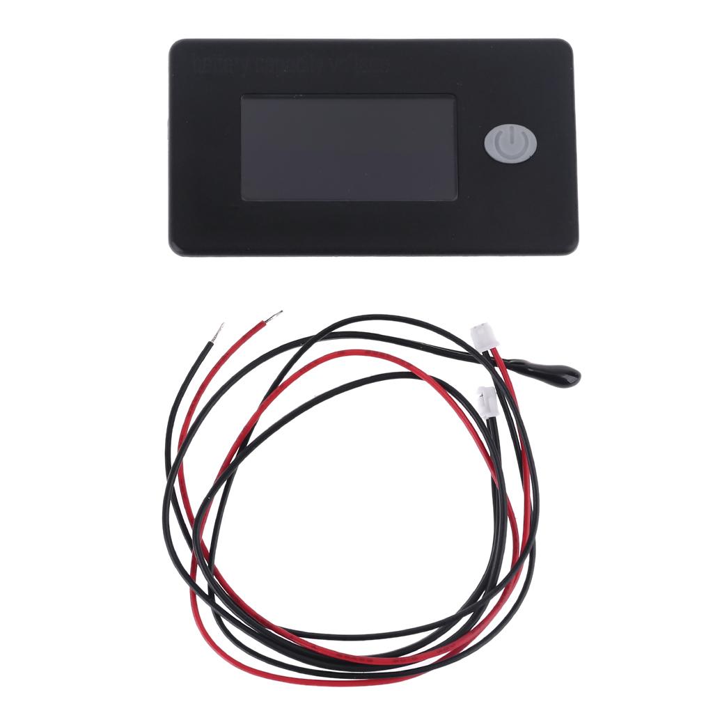 Battery Capacity Voltage Meter with Alarm & External Temperature Sensor Temperature Monitor Lithium Battery Gauge Meter