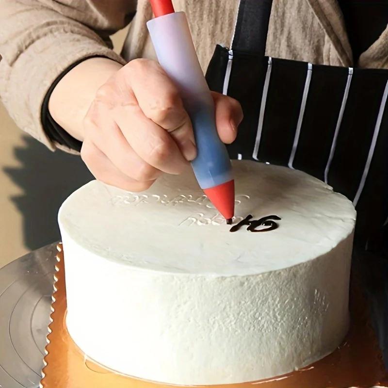 1pc Cake Cream Decorating Writing Pen Kitchen DIYSilicone Plate Paint Pastry Cookie Dessert Flower Squeezer Nozzle Syringe