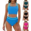 Tankini Bikinis Female Two-Piece Swimwear Set Women'S Solid Color Fashion Bikini Sexy High Bikini Sets Two Piece Sporty Swimsuit