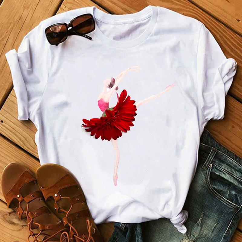 Fashion Flowers Red Rose Skirt Print T-shirt Women T Shirt Femme Harajuku Shorts Sleeves Shirt Summmer Tops Tshirt
