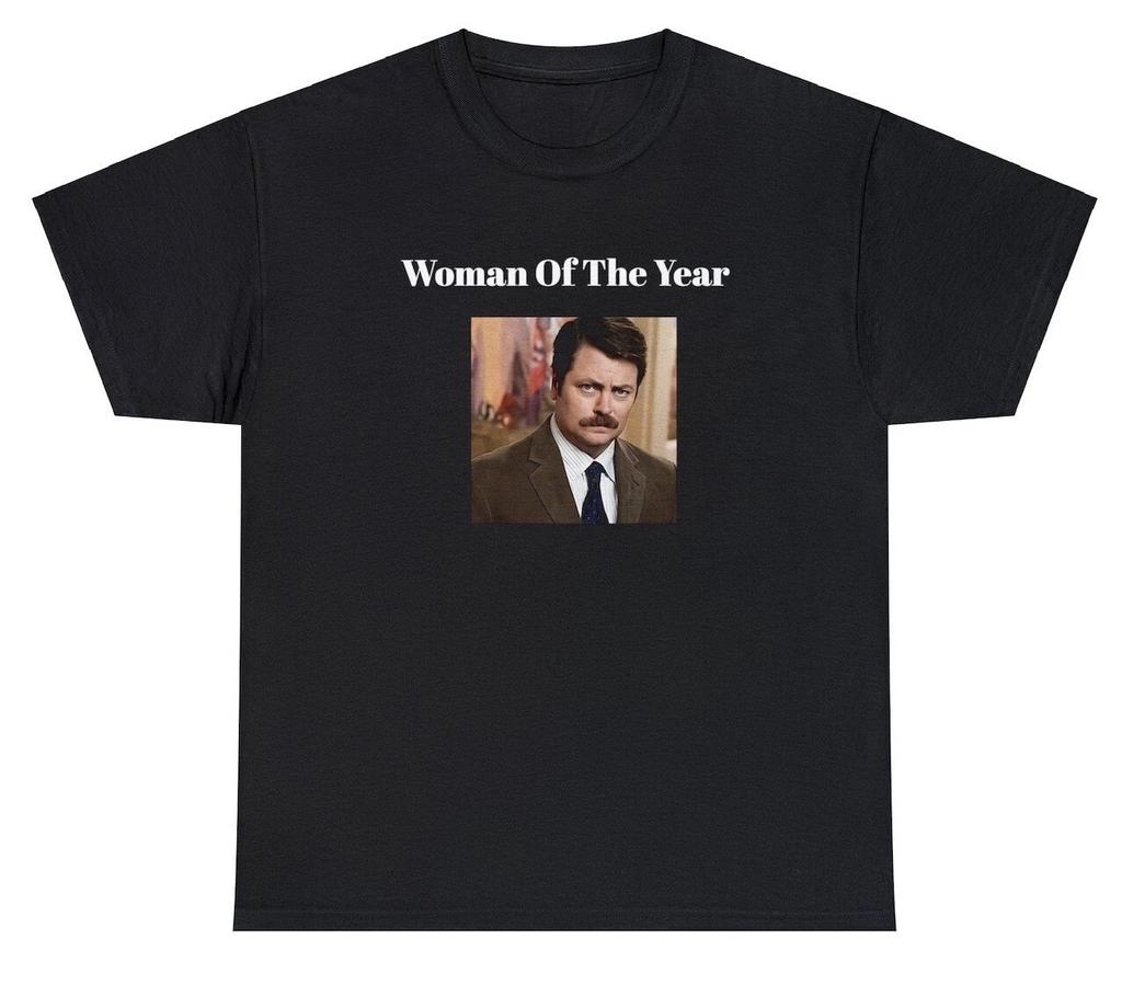 Woman Of The Year T Shirt Funny Parks Recreation Ron Swanson Parody TV Show Tee
