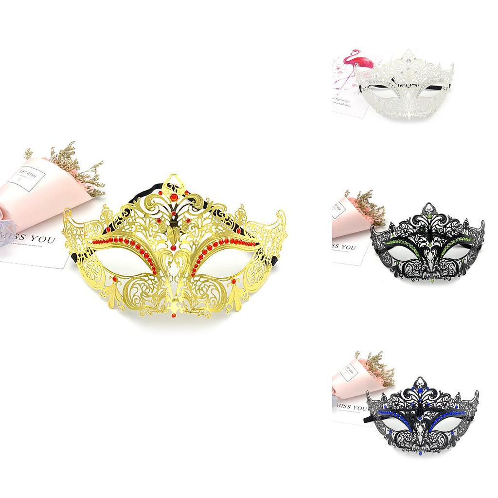 Costume Prop Mask With Metal Embellishments And Rhinestones For Halloween Party