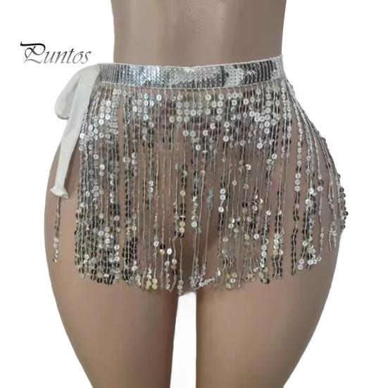 

Юбка с пайетками и кисточками, блестящая мини-юбка для танца живота, бахрома, шарф на бедра для рейв-фестиваля, клубная одежда, костюм для выступлений на вечеринке серебряный
