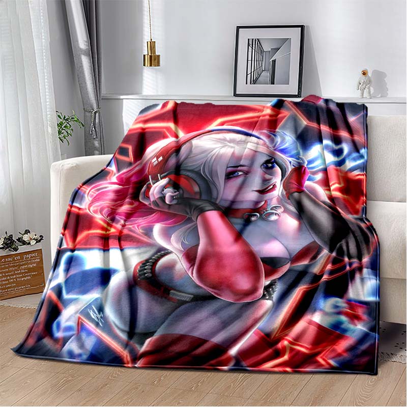 H-Harley-Quinns Movie Character Print Flannel Blanket Cozy Warm Throw Bedroom Sofa Birthday Present Indoor Home Lounge Decor