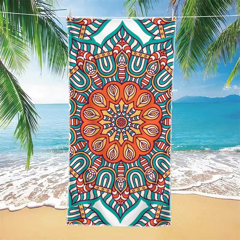 Bohemian Ethnic Tribal Floral Print Beach Towel Summer Trendy Beach Blanket Sand-Free Quick Dry for Vacation Outdoor Activities