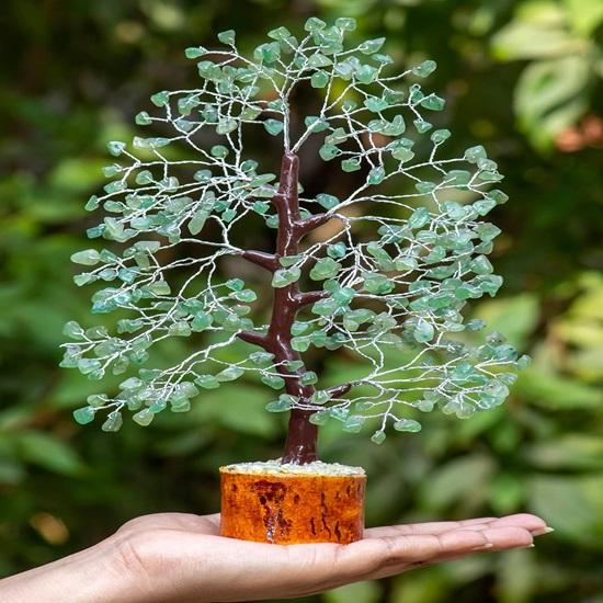 Grüner Jade-Kristallbaum, Glücksbringer, Schaustück für Wohndekorationsartikel, Kristalle, Edelsteine, Bonsai-Geldbaum für Glück, Dekorationsgeschenk, Silberdraht