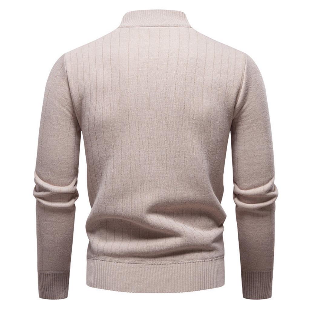 Men's Solid Color Textured Casual Pullover Stand Collar Sweater Jacket Plus Velvet Long Sleeve Top