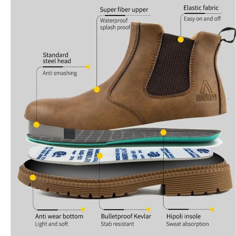 Steel Toe Work Boots for Men Leather Work Shoes Waterproof Safety Shoes Industrial Construction Protective Shoes with Metal Toe
