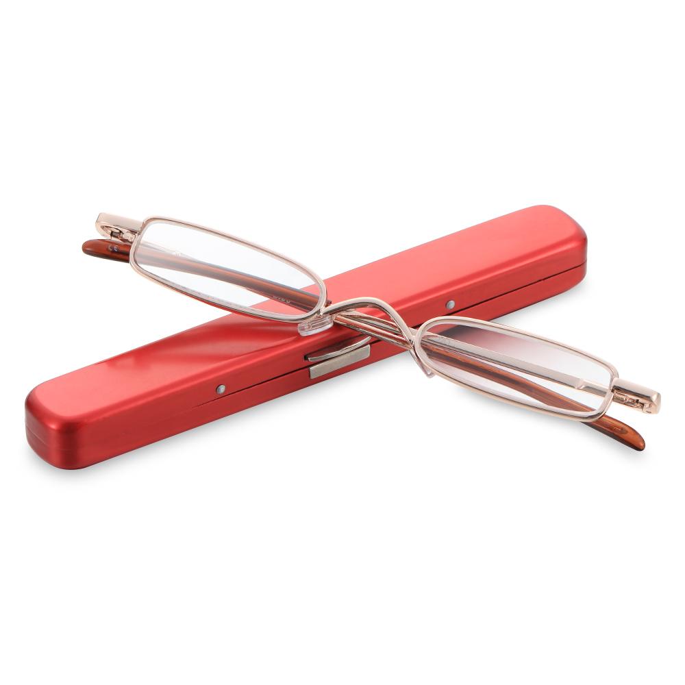 Unisex Mini tragbare Metallrahmen Vision Care Brillen Harz Linse Lesebrille