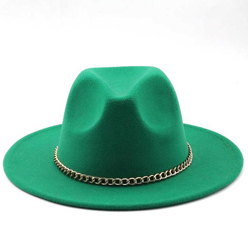 New thin chain accessories European and American autumn and winter solid color woolen top hat European and American fashion jazz hat