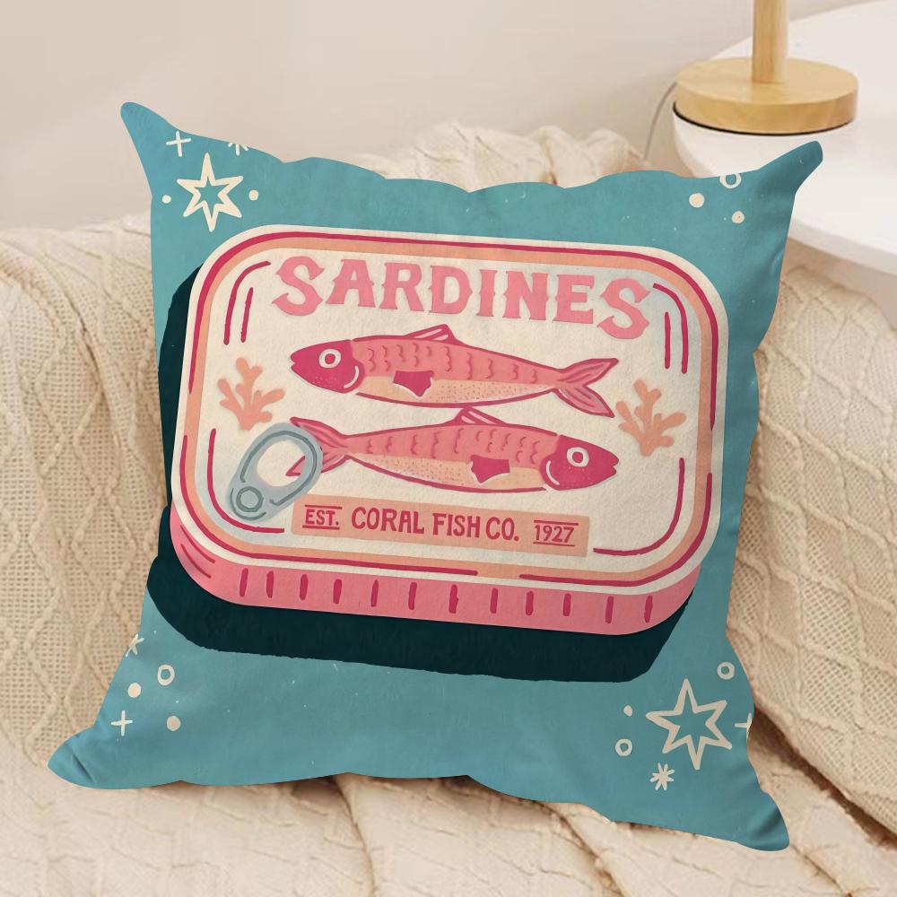 CoastalCharm Sardine Can Cushion Cover Soft Plush Fabric DoubleSided Printed Sofa Cushion Cover for All Seasons Home Decor Gift