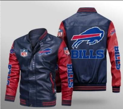 1111 Men's Vintage Pu Leather Jacket Printed Jacket Bills Rugby Fans Gift Loose Personality Jacket
