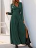 European & American Style Pleated Long Dress with Lace Slit for Spring