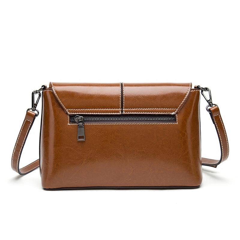 Wax Cowhide Women's Bag Fashion Women's One-shoulder Small Square Bag Genuine Leather Skew Bag