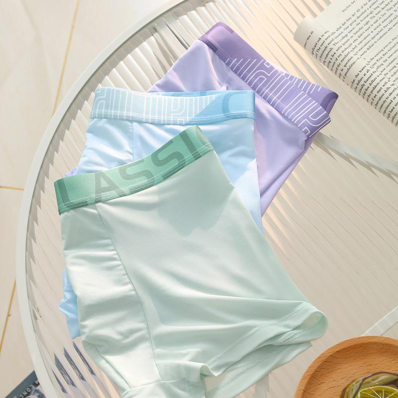 4 Stück Sommer Eis Seide Herren Unterwäsche Flache Ecken Teenager Jungen Atmungsaktiv Vier Ecken Unterwäsche Boxer Brief