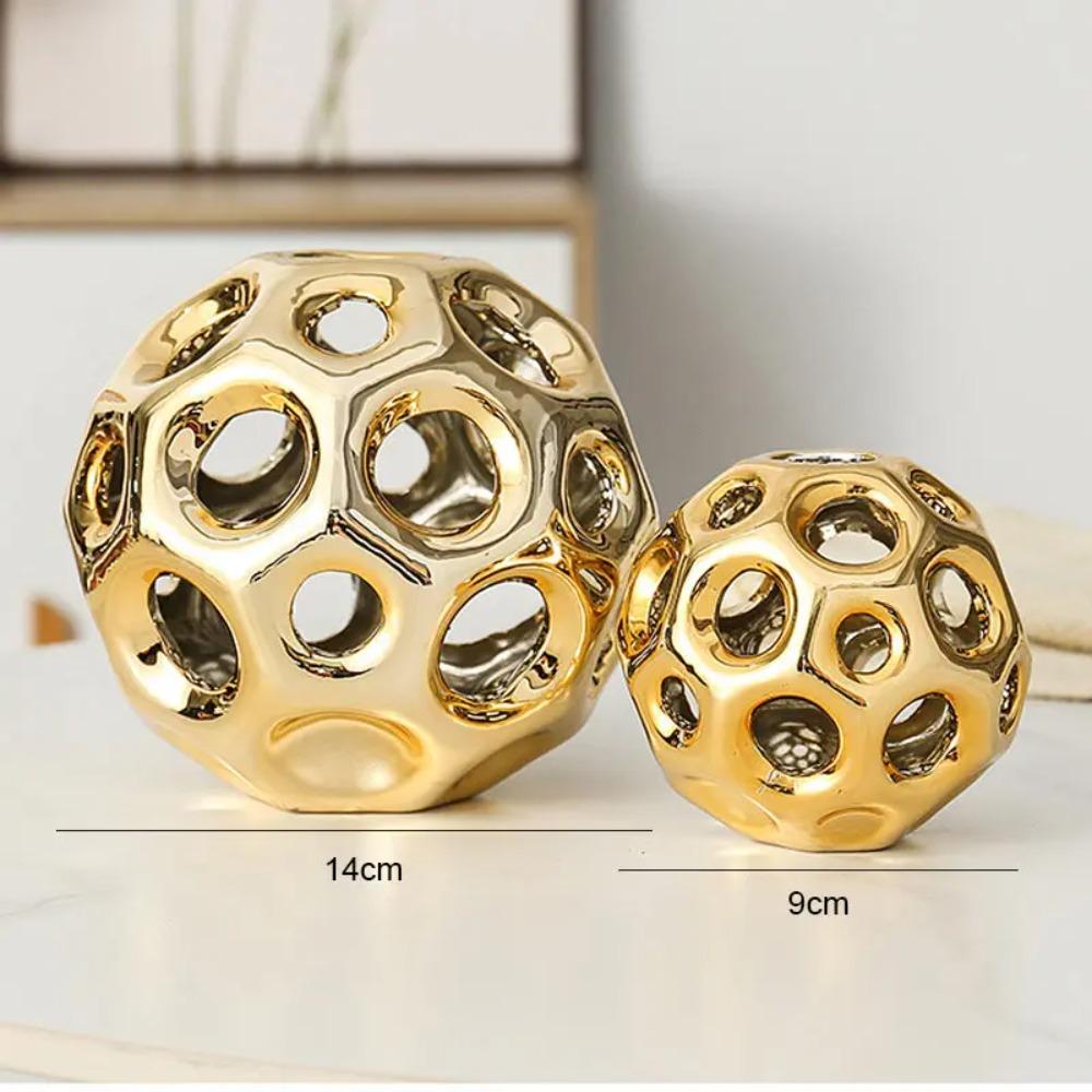 Ceramic Crafts Hollow Balls Golden Geometric Faceted Balls Abstract Sculpture Sphere Decorative Figurines Home Decoration