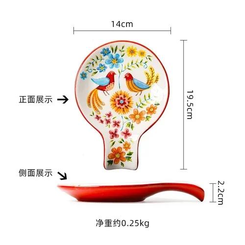 Specialty Restaurant Ceramic Plates, Creative Spoon Shaped Flower and Bird Patterned Snack Plates, Irregular Dessert Plates