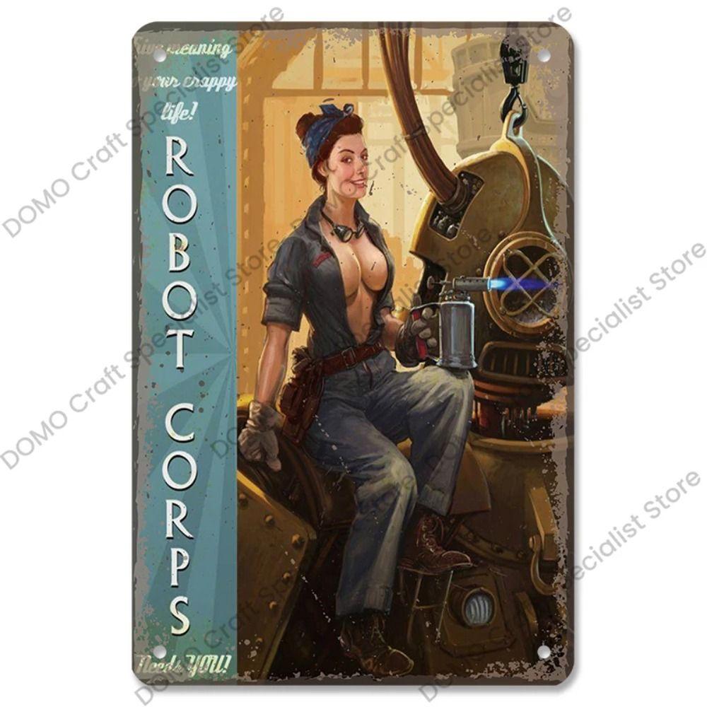 Metallplatta för flickor i interiör från Pinup-postern