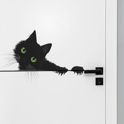 Niedliche Guckende Schwarze Katze Schlafzimmer Wohnzimmer Eingangshalle Heimhintergrund Verschönerung Wandaufkleber