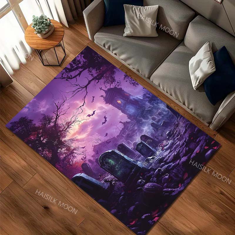 Spooky Grave Halloween Theme Carpet for Living Room Bedroom Bedside Floor Mat Cloakroom Kids Activity Area Rugs Festive Decor