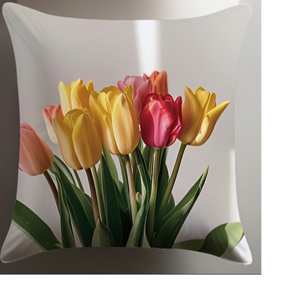 

Яркие наволочки с тюльпанамиПодушка для дивана в гостиной, мягкая и удобная, украшение для спальни 16x16in 40x40cm