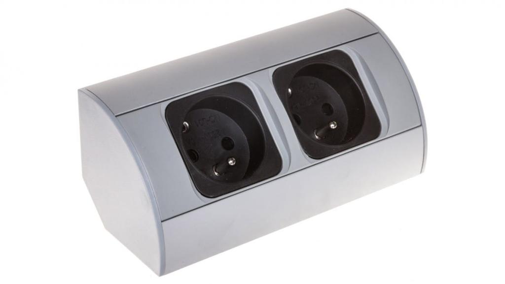 Gniazdo Meblowe Podwójne Z/U 16A Ip20 Aluminium/ Tworzywo, Or-Ae-1303/G