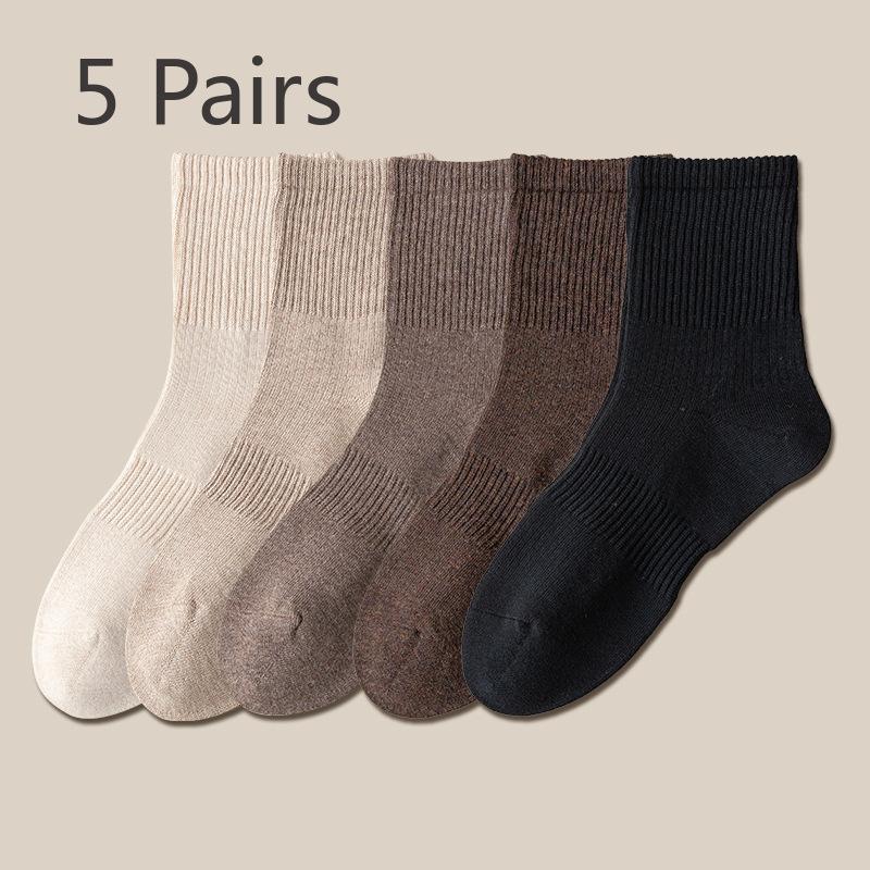 5 Pairs of Girls Spring and Autumn Pure Color Anti Pilling Boneless High Rubber Tube Socks