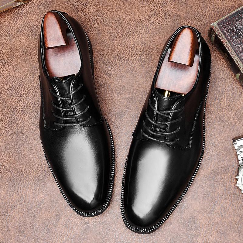 Vysoce kvalitní klasické pánské společenské boty, černé šněrovací kožené boty, pánské špičaté boty pro business casual, formální boty na svatbu