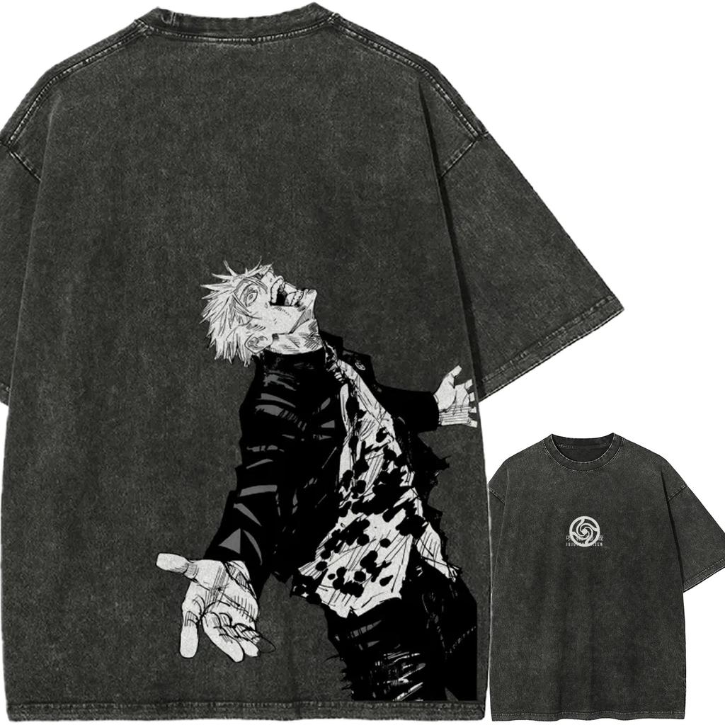 SaintGalgomon T Shirt Men Digimon Terriermon Lopmon Vintage Acid Wash Streetwear Oversized Retro Anime Graphic Cotton Tees