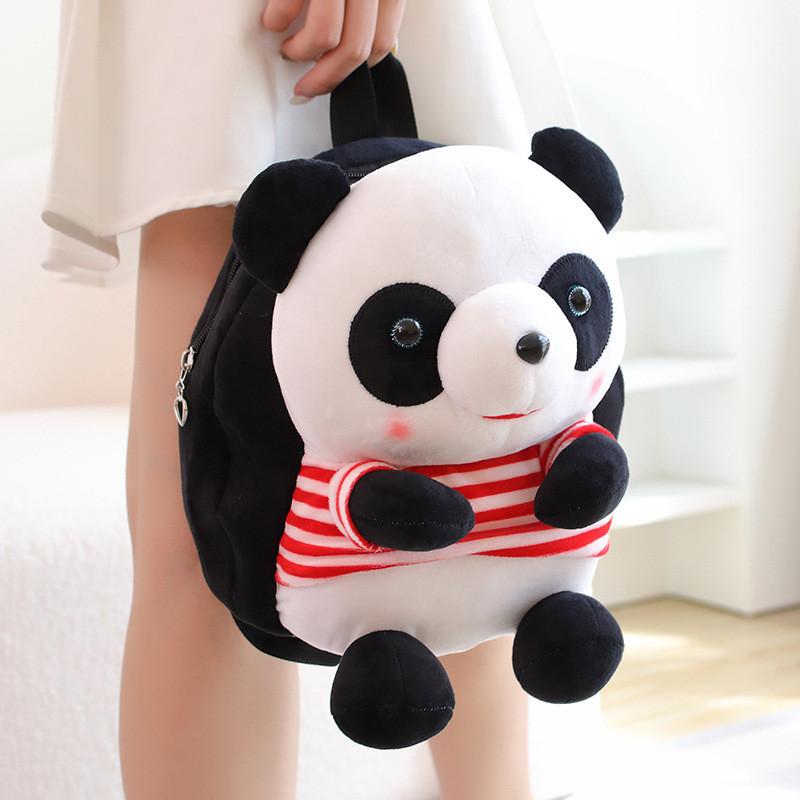 Cute Panda Cartoon Kids Backpack With Short Plush Material For School And Travel
