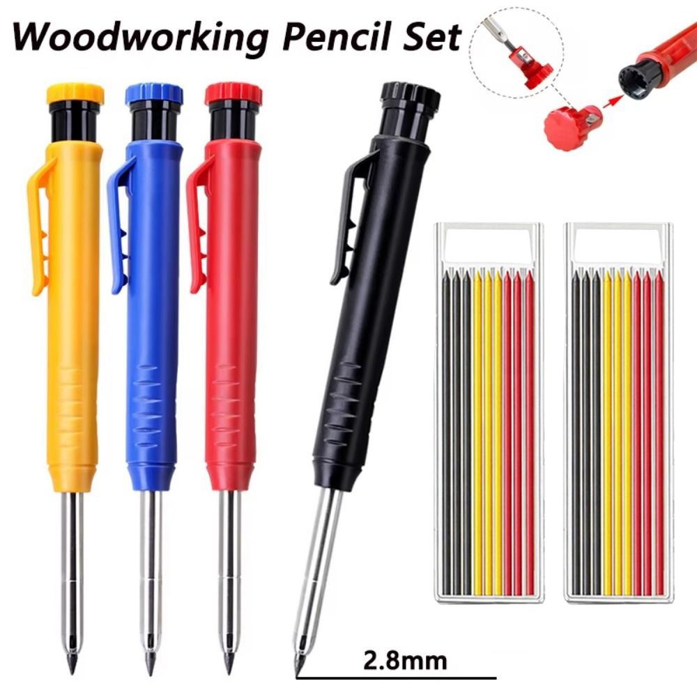 10Pcs with 9 Refills Lead core Mechanical Carpenter Pencil Deep Hole Marker  Construction