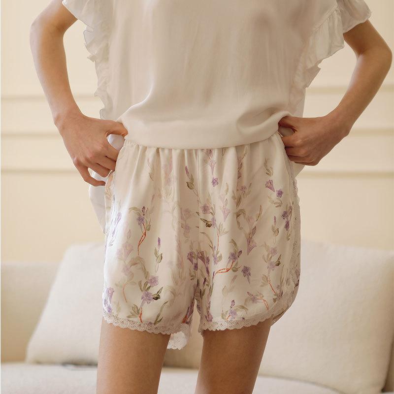Fairy, Human Cotton Satin White T Summer Small Fresh Printing Lace Edge Home Shorts, Multi-color Home Pants