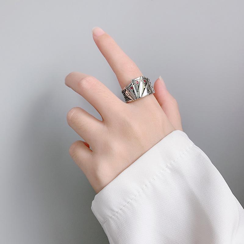 Retro Royal Flush Poker Ring For Men Punk Gothic Rock Hiphop Open Ring Unisex Accessories Handmade Designer Jewelry Lover Gift