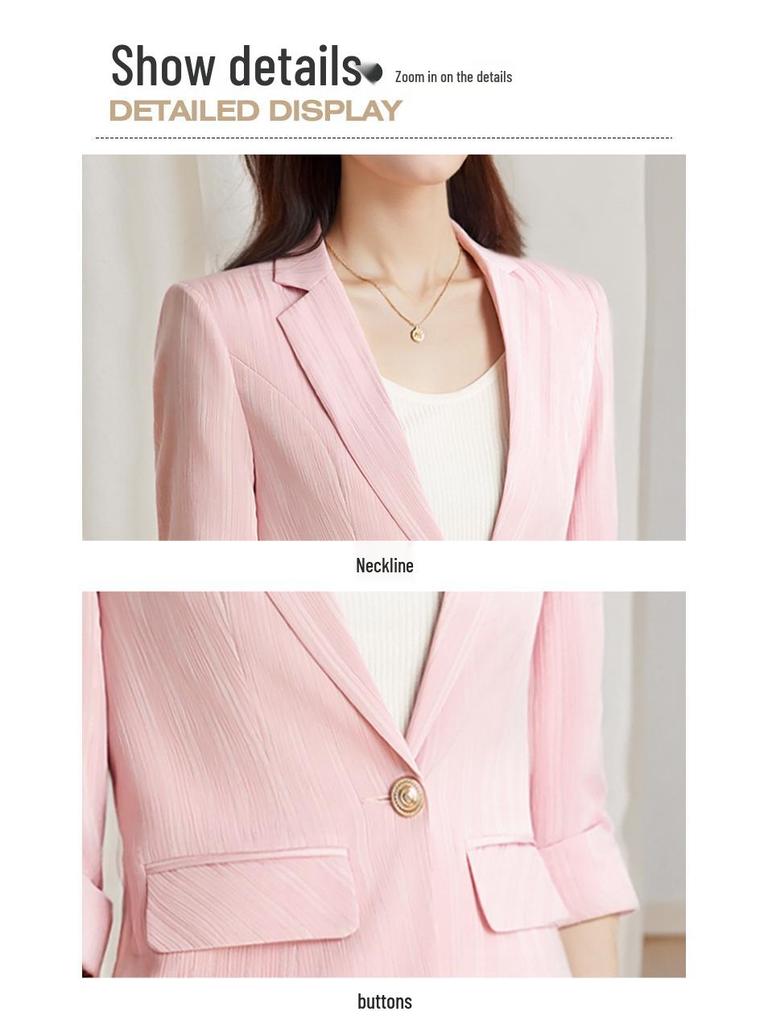 Women's Petite Pink Seven-Sleeve Blazer - Slimming, Versatile Suit Jacket for Spring/Autumn 2025