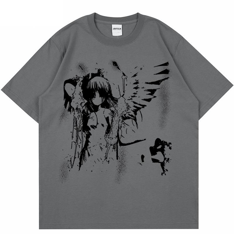 

Harajuku Goth Japanese Anime Tshirt Cartoon Angel Wings Graphic TShirt 2026 Hipster Clothing Cotton Y2K Tops Streetwear Tee S