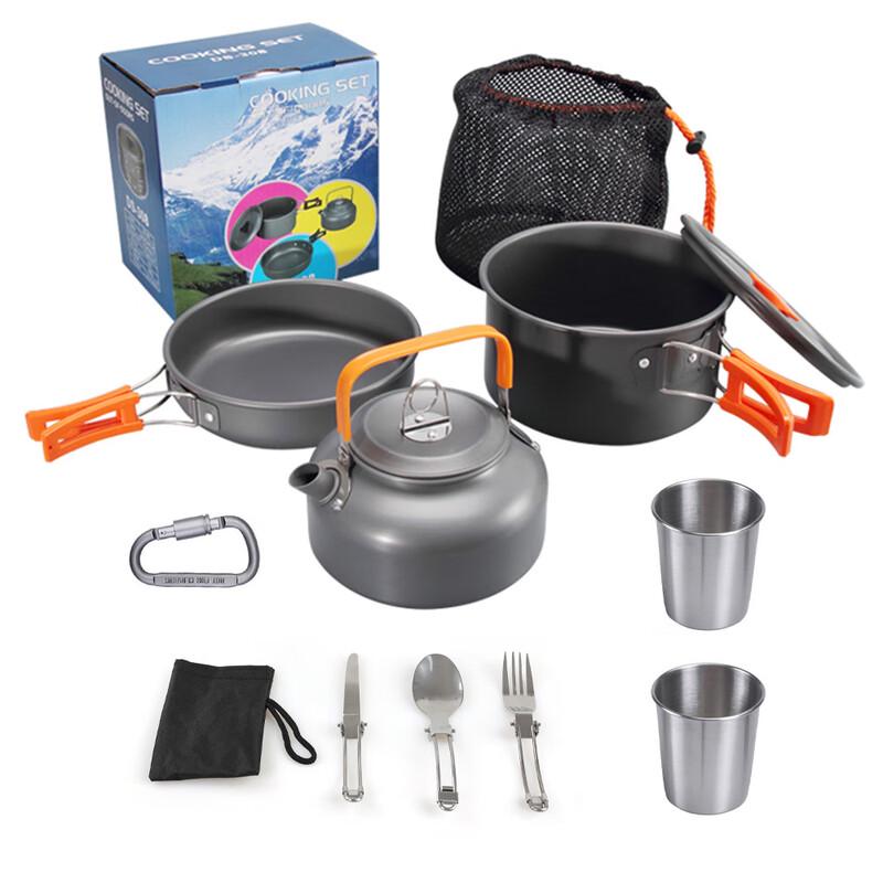 Hanlu DS-308 Portable Outdoor Camping Cookware & Teapot 3-Piece Set