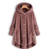 Women S Solid Color Hooded Button Plush Casual Coat
