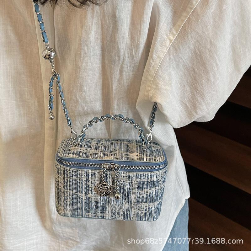 Women's bag 2025 new denim box bag foreign style chain one-shoulder crossbody bag fashion niche chain handbag
