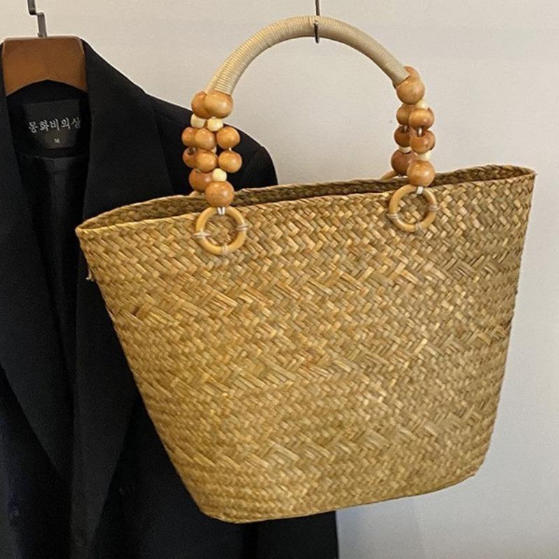 Straw Retro Large-capacity Handbag Woven Commuter Hundred Tower Tote Bag Seaside Vacation One Shoulder Handbag Women's Bag