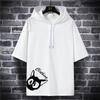 Herren Sommer Kapuzenshirt Kurzarm Lose Große Größe Kapuzenpullover Fünf Punkte Ärmel Top