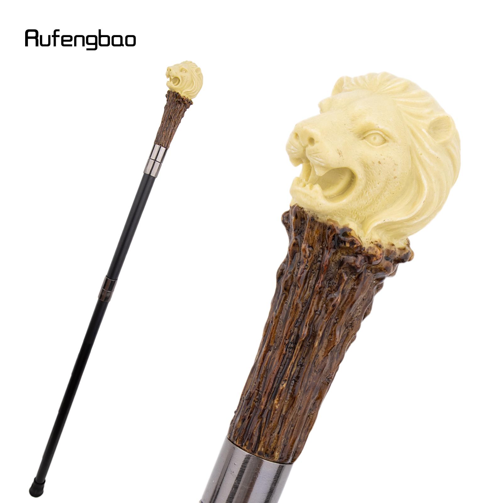

Yellow Resin Lion Head Tree Root Walking Cane Fashion Decorative Steel Stick Gentleman Elegant Cosplay Cane Knob Crosier 94cm