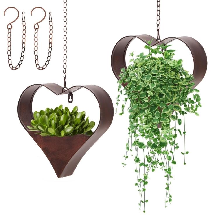 Metal Heart Shape Hanging Plant Holder for Garden Porch or Home Decoration Detachable Flower Pots Drain Hole Planter