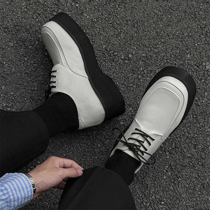 New fashionable platform heightening shoes Korean version versatile medium heel casual shoes lace-up white men's single shoes 96590-J