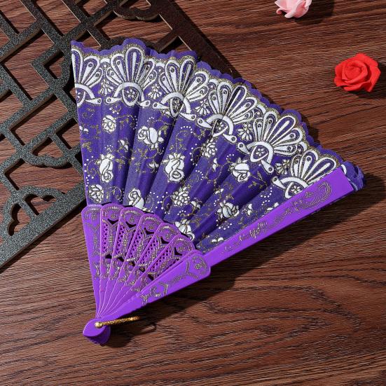 Ventaglio Da Sposa Vintage In Pizzo, Colore Viola, Con Stecche In Bambù E Nappa, Aperto 50 Cm