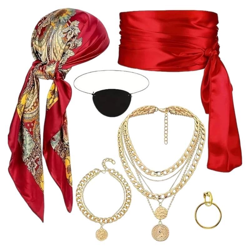 Pirate Roleplay Kit Headscarf Belt Jewelry Accessories Cosplay Costume Halloween Party Theme