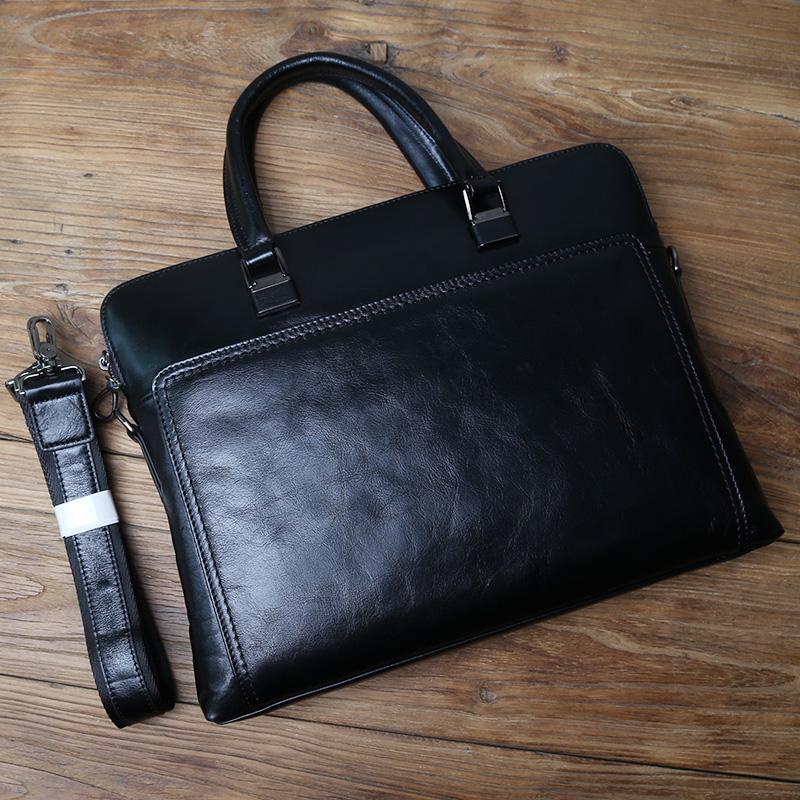 

NZPJ Vintage Genuine Leather Men s Briefcase Natural Cowhide Horizontal Handbag Business Crossbody Bag Casual Computer Bag чёрный
